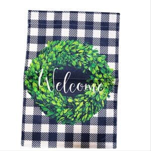 Buffalo Plaid Welcome Flag with Wreath